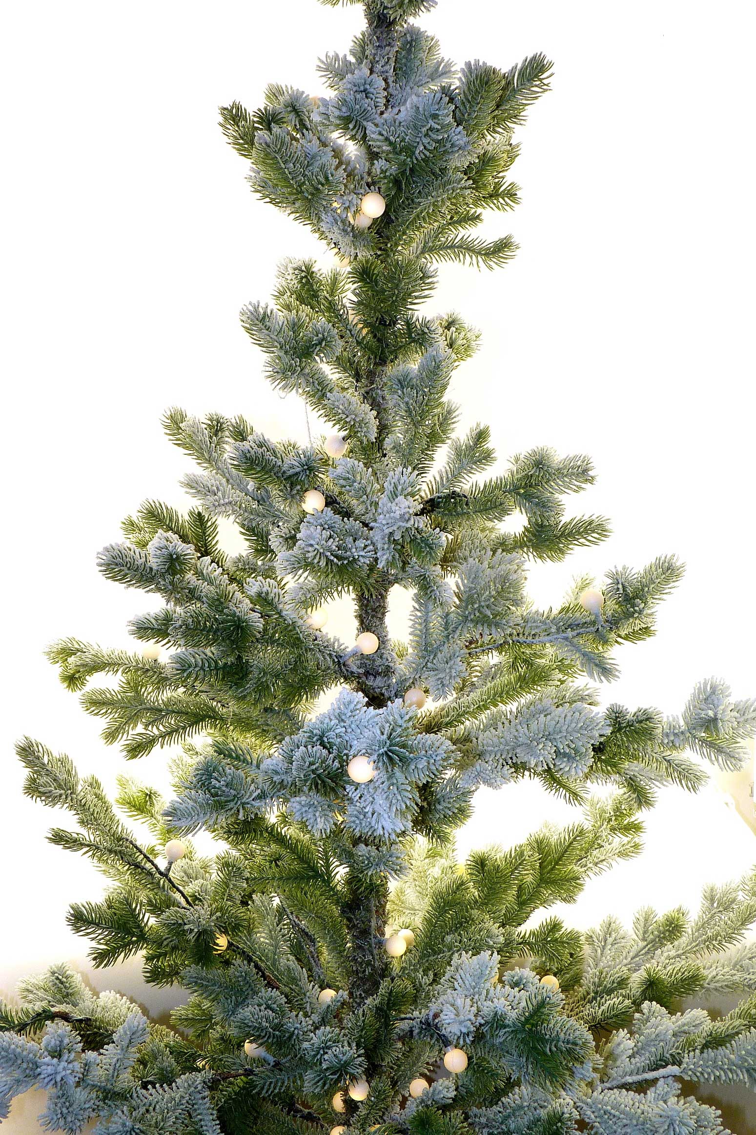 Deko-Tanne natur-beschneit +LED in Holztopf H150cm | lang-kunstgewerbe